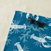 Lobster Toss in Blue and White Beach Towel Strandlaken (In situ)