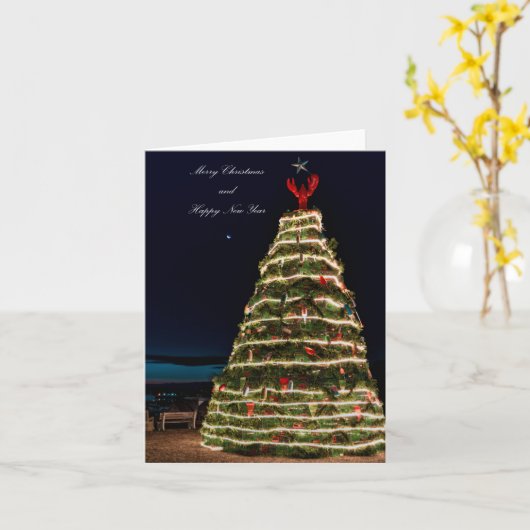 Lobster Trap Christmas Tree 2021 Holiday Greeting Kaart (Gele Bloem)