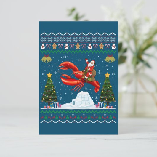 Lobster Ugly Xmas Gift Santa Riding Lobster Christ Bedankkaart (Staand voorkant)