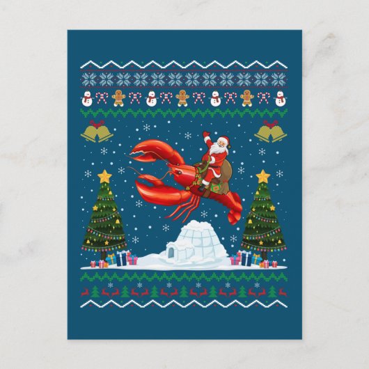 Lobster Ugly Xmas Gift Santa Riding Lobster Christ Briefkaart (Voorkant)