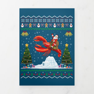 Lobster Ugly Xmas Gift Santa Riding Lobster Christ Drieluik Uitnodiging