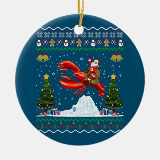 Lobster Ugly Xmas Gift Santa Riding Lobster Christ Keramisch Ornament (Voorkant)