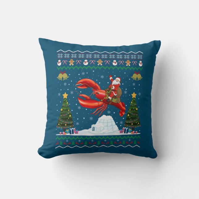 Lobster Ugly Xmas Gift Santa Riding Lobster Christ Kussen (Voorkant)