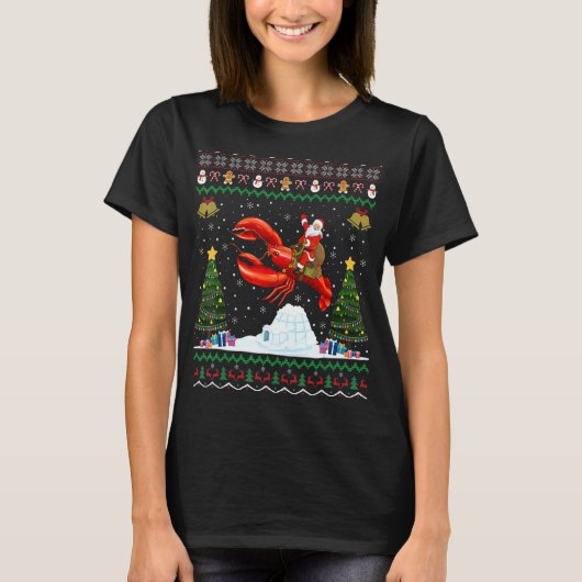 Lobster Ugly Xmas Santa Riding Lobster Kerstmis T-shirt (Voorkant)