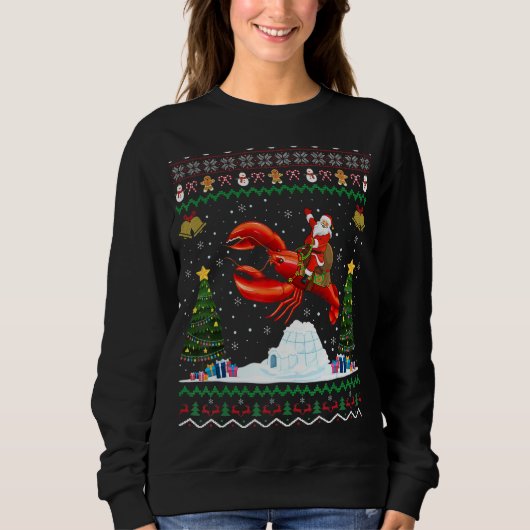 Lobster Ugly Xmas Santa Riding Lobster Kerstmis Trui (Voorkant)