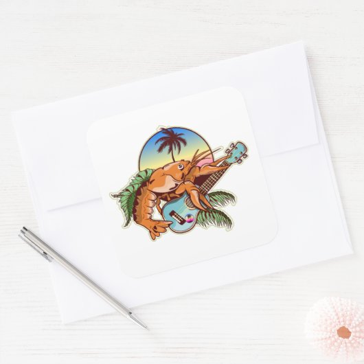 Lobster ukulele vierkante sticker (Envelop)