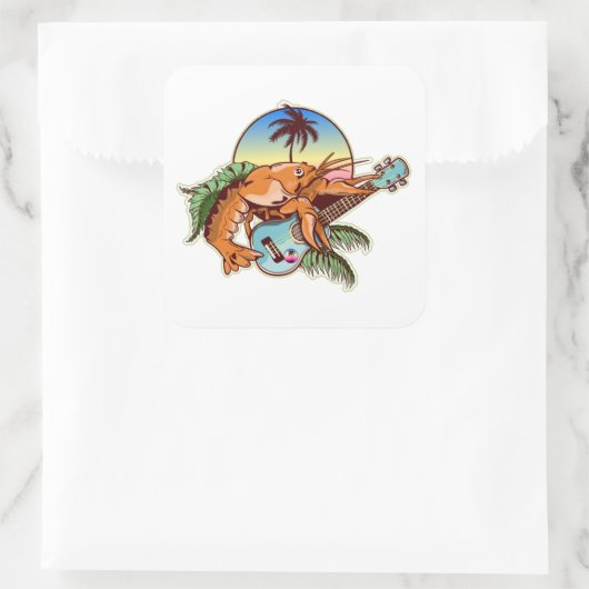 Lobster ukulele vierkante sticker (Tas)