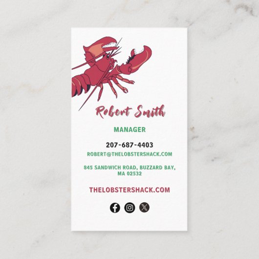 Lobster Visitekaartje (Achterkant)