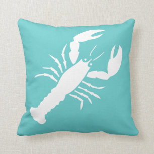 LOBSTER WHITE op blauwgroen blauw kussen