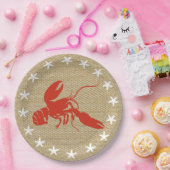 Lobster & White Starfish Nautical Beach "Burlap" Papieren Bordje (Feest)