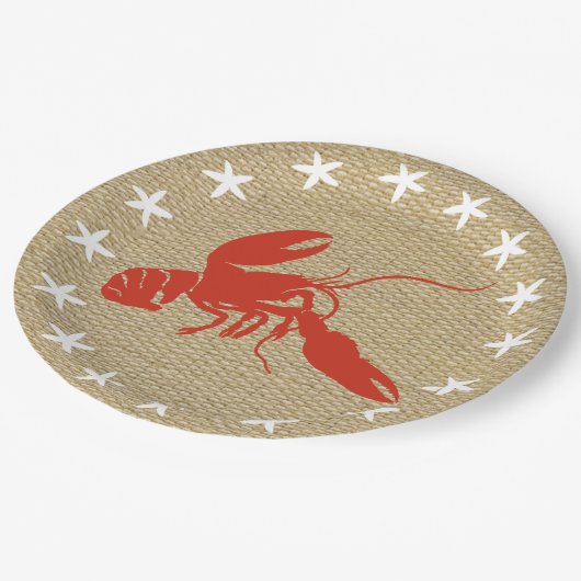 Lobster & White Starfish Nautical Beach "Burlap" Papieren Bordje (Gekanteld)
