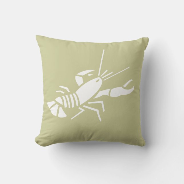 LOBSTER WIT op khaki groene kussen (Voorkant)