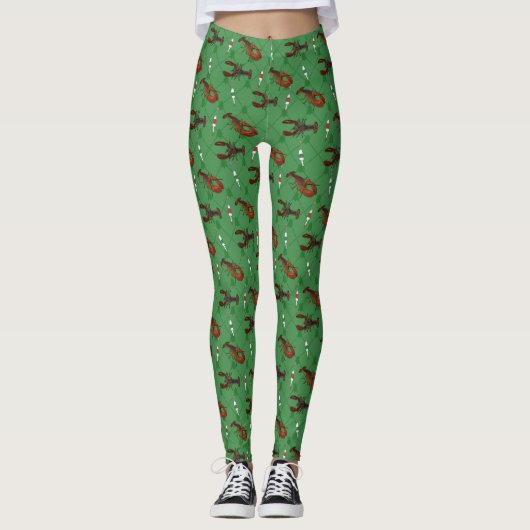 Lobsters en Vist boeien met een groene kerst Leggings (Voorkant)