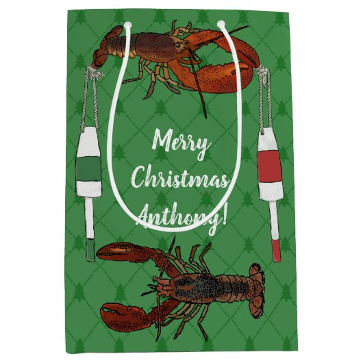 Lobsters en Vist boeien met een groene kerst Medium Cadeauzakje (Voorkant)