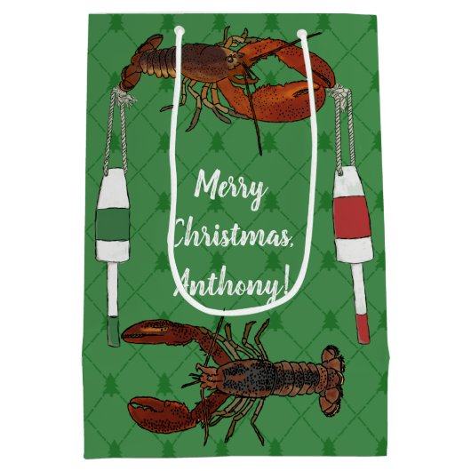Lobsters en Vist boeien met een groene kerst Medium Cadeauzakje (Achterkant)
