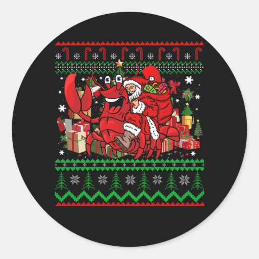 Lobsters Lelijke Kerstmis Santa Riding Lobster Mer Ronde Sticker (Voorkant)
