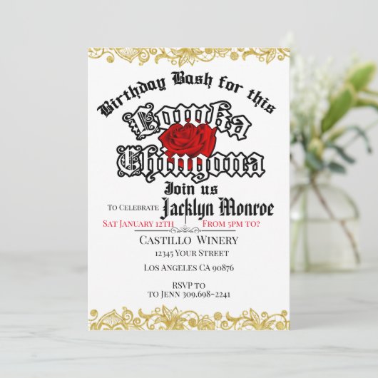 Loca Chingona Chola verjaardagsfeest uitnodiging (Staand voorkant)