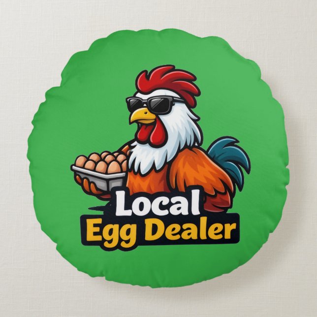 Local egg dealer, gansta, roster. rond kussen (Voorkant)
