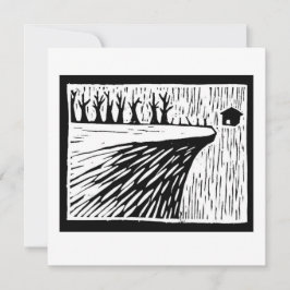 LOCALELE ZWAARTEKRACHT zwevende huis linocut Kaart