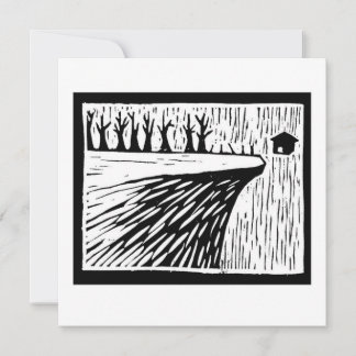 LOCALELE ZWAARTEKRACHT zwevende huis linocut Kaart
