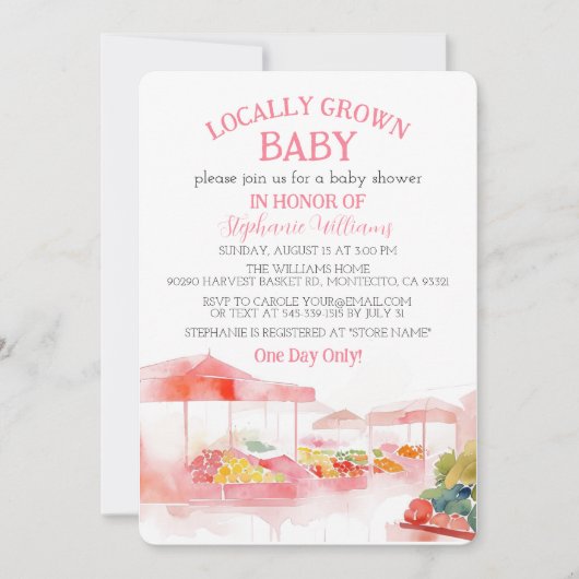Locally Grown Baby Farmers Market Baby Girl shower Kaart (Voorkant)