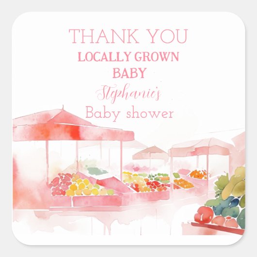 Locally Grown Baby Girl Shower Farmers Market Vierkante Sticker (Voorkant)