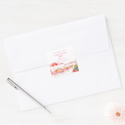 Locally Grown Baby Girl Shower Farmers Market Vierkante Sticker (Envelop)