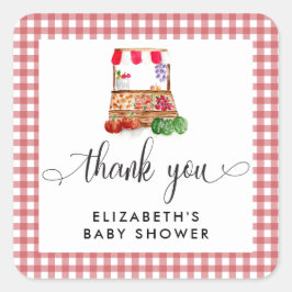 Locally Grown Baby Shower Carrots Gingham Vierkante Sticker