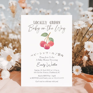 Locally Grown Baby Shower Cherry Watercolor Rustic Kaart