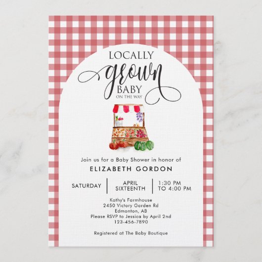 Locally Grown Baby Shower Farm Fresh Red Gingham Kaart (Voorkant)