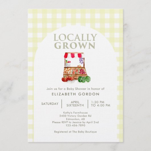 Locally Grown Baby Shower Farm Market Gingham Kaart (Voorkant)