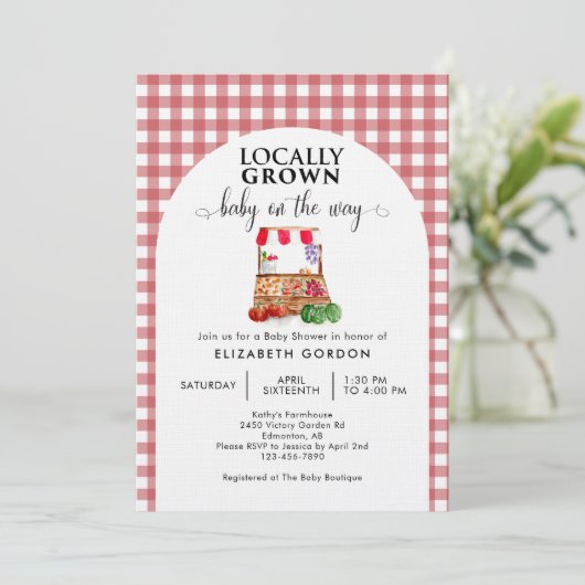 Locally Grown Baby Shower Farm Market Gingham Kaart (Staand voorkant)