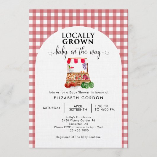 Locally Grown Baby Shower Farm Market Gingham Kaart (Voorkant)