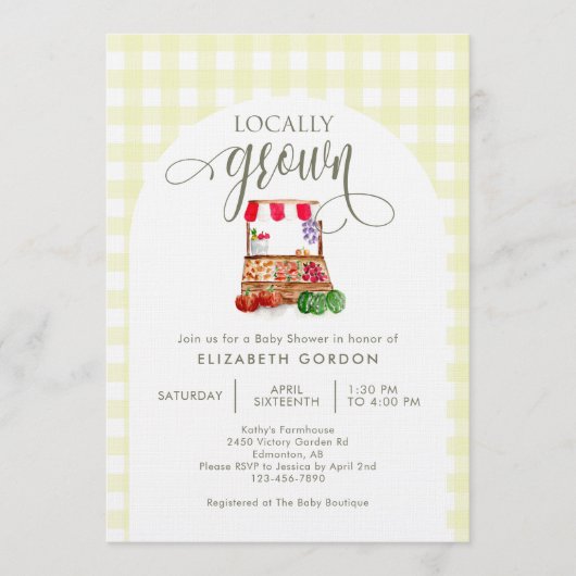 Locally Grown Baby Shower Farm Market Gingham Kaart (Voorkant)
