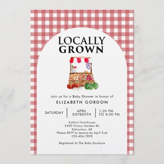 Locally Grown Baby Shower Farm Market Gingham Kaart (Voorkant)