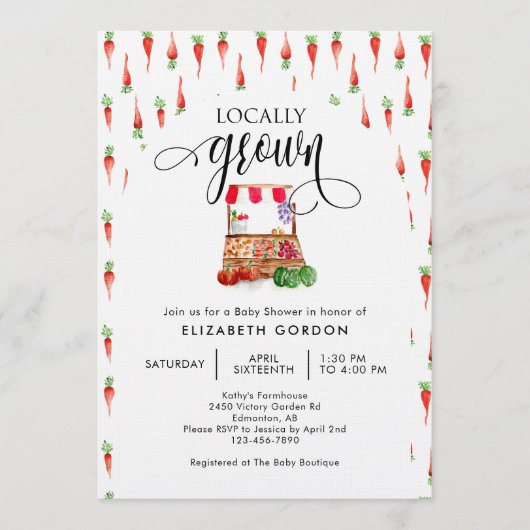 Locally Grown Baby Shower Watercolor Carrots Kaart (Voorkant)