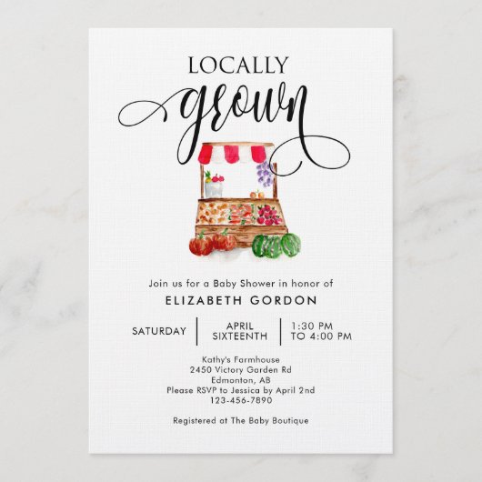 Locally Grown Baby Shower Watercolor Vegetables  Kaart (Voorkant)