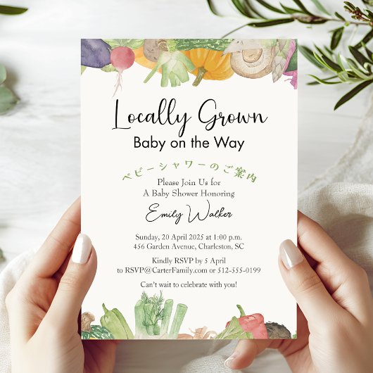Locally Grown Baby Shower Watercolor Vegetables Kaart