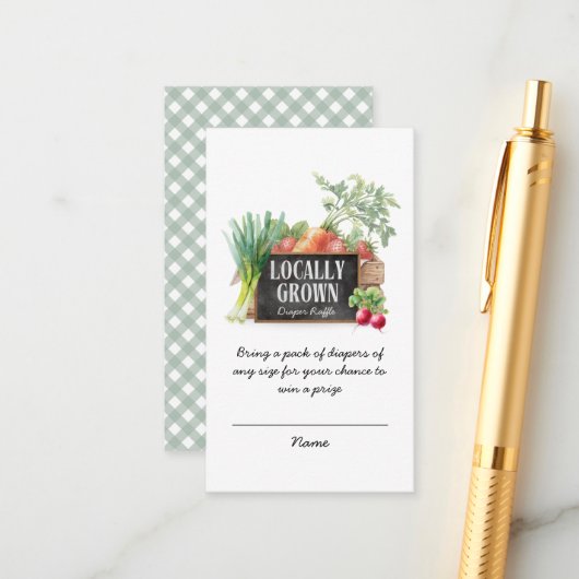 Locally Grown Diaper Raffle Tickets Baby Shower Informatiekaartje (Voorkant / Achterkant in situ)