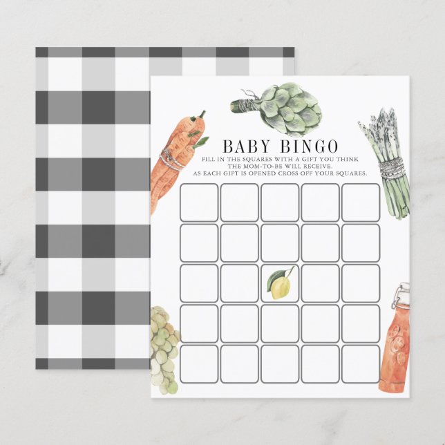 Locally Grown Farmers Market Baby Shower Bingo (Voorkant / Achterkant)