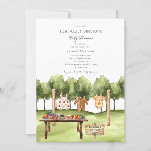 locally grown  farmers market baby shower kaart (Voorkant)