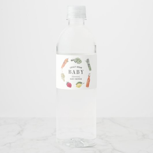 Locally Grown Farmers Market Baby Shower Waterfles Etiket (Voorkant)