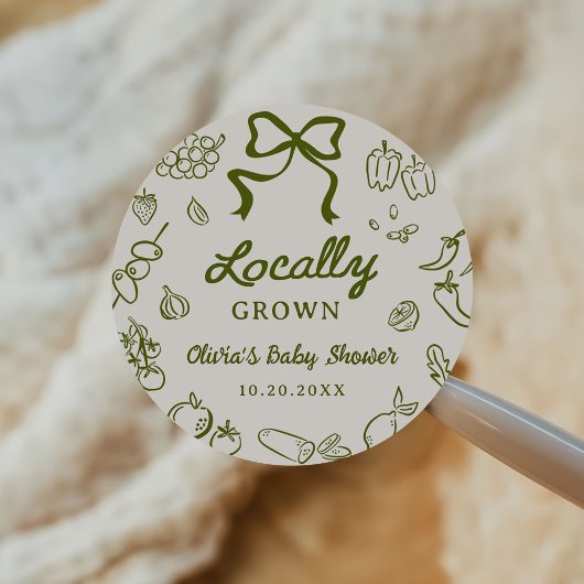 Locally Grown Hand Drawn Baby Shower Ronde Sticker