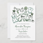 Locally Grown Hand Drawn Farm Veggies Baby Shower Kaart (Voorkant)