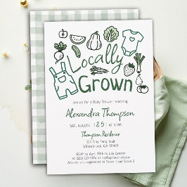 Locally Grown Hand Drawn Farm Veggies Baby Shower Kaart