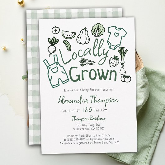 Locally Grown Hand Drawn Farm Veggies Baby Shower Kaart