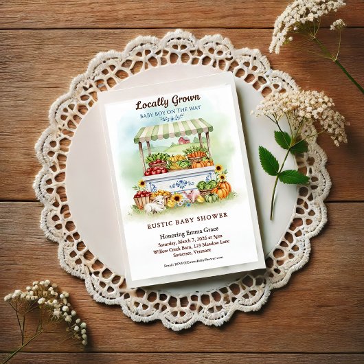 Locally Grown Market Boy Baby Shower Invitation Briefkaart