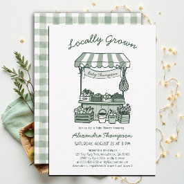 Locally Grown Market Stand Sage Green Baby Shower Kaart