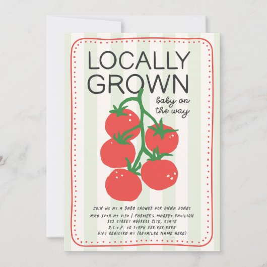 Locally Grown Market Tomato Neutral Baby Shower Kaart (Voorkant)