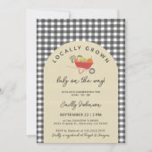 Locally Grown Modern Grey Gingham Baby Shower Kaart (Voorkant)